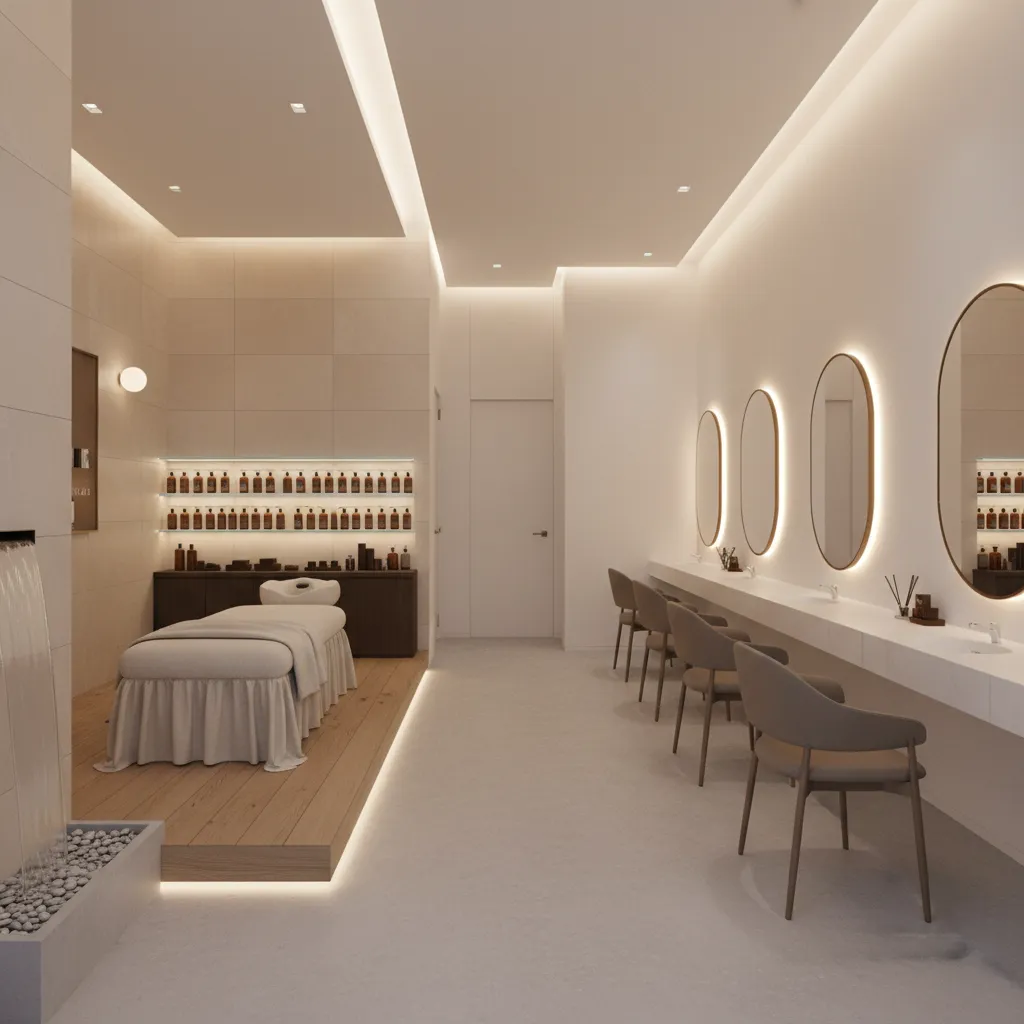 Detalle de materiales modernos usados en un centro de estética