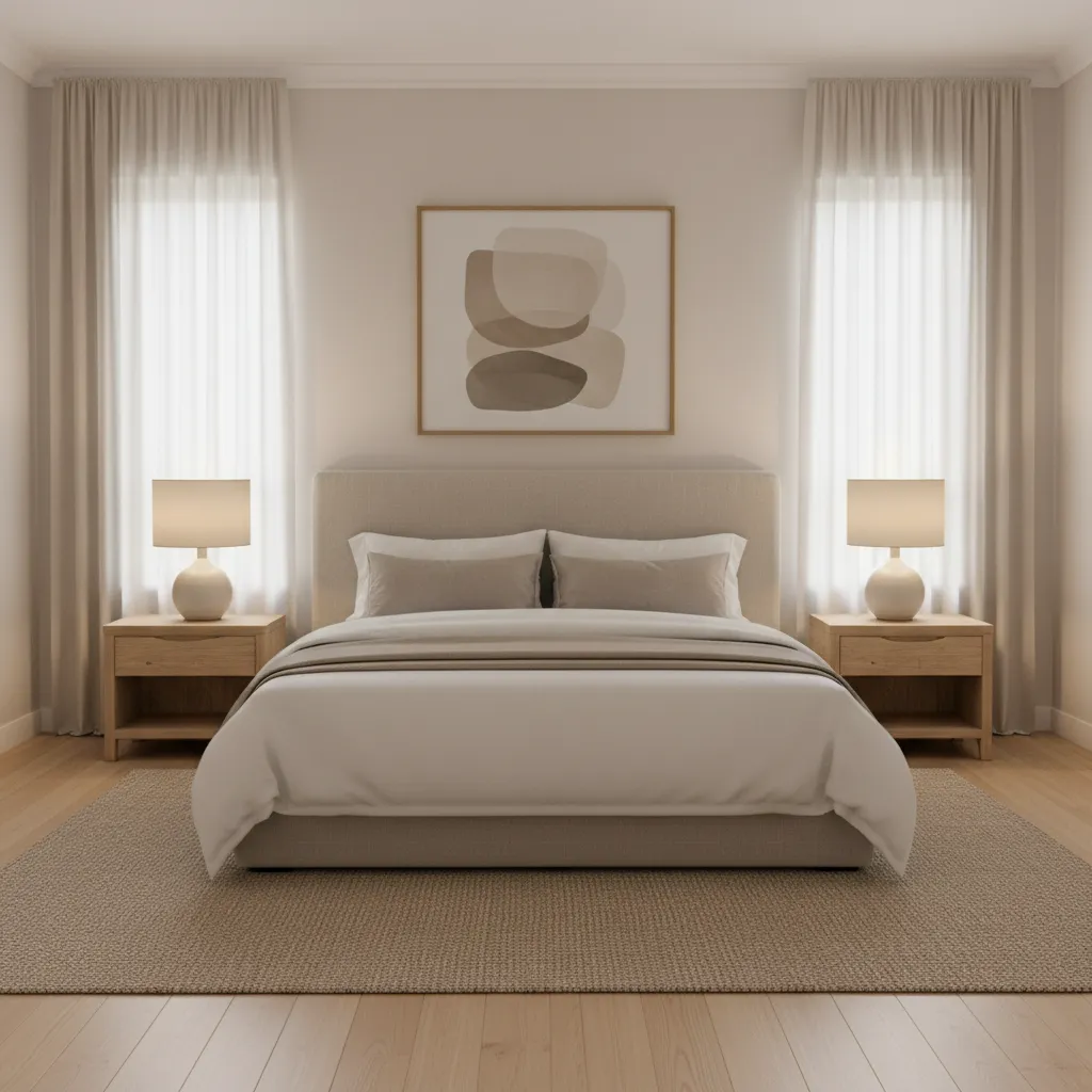 Bed placement centered on wall for balanced bedroom design