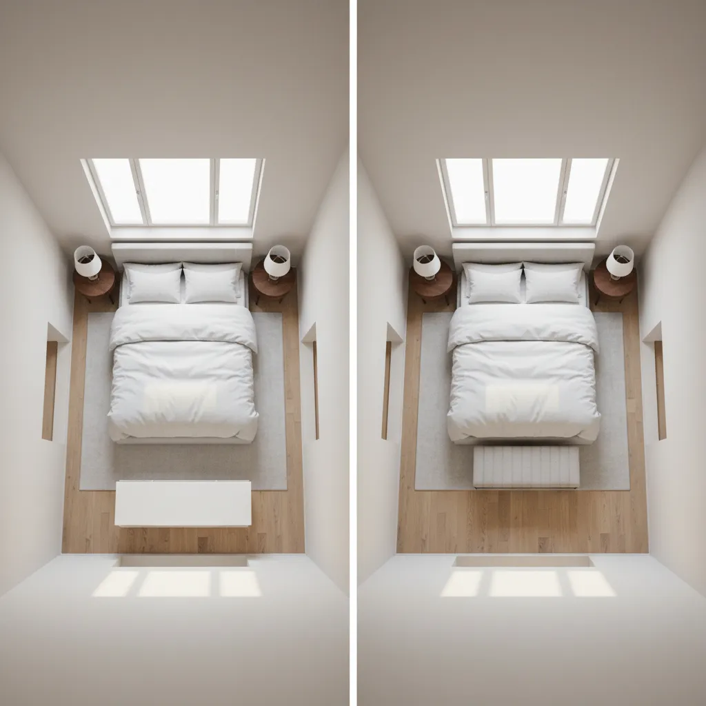 comparison of bed placement options improving walkway space in small bedroom