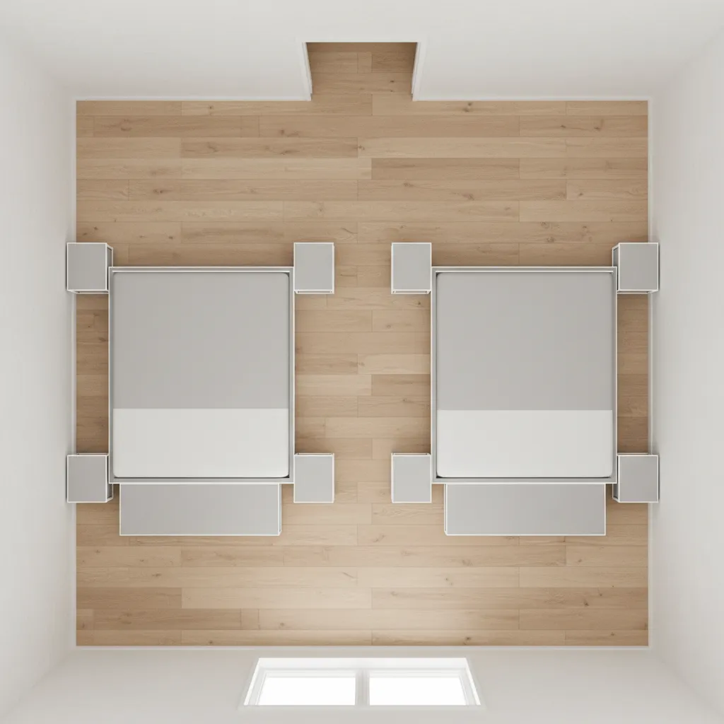 Comparison of bed sizes inside a 12x12 bedroom layout
