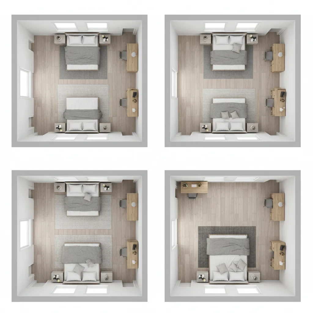 comparison of twin full queen and king bed sizes in bedroom layout