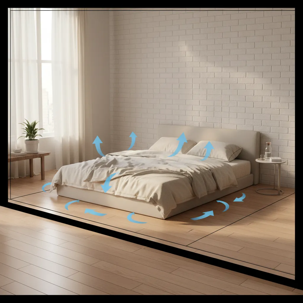 visual showing airflow circulation around mattress placed on floor