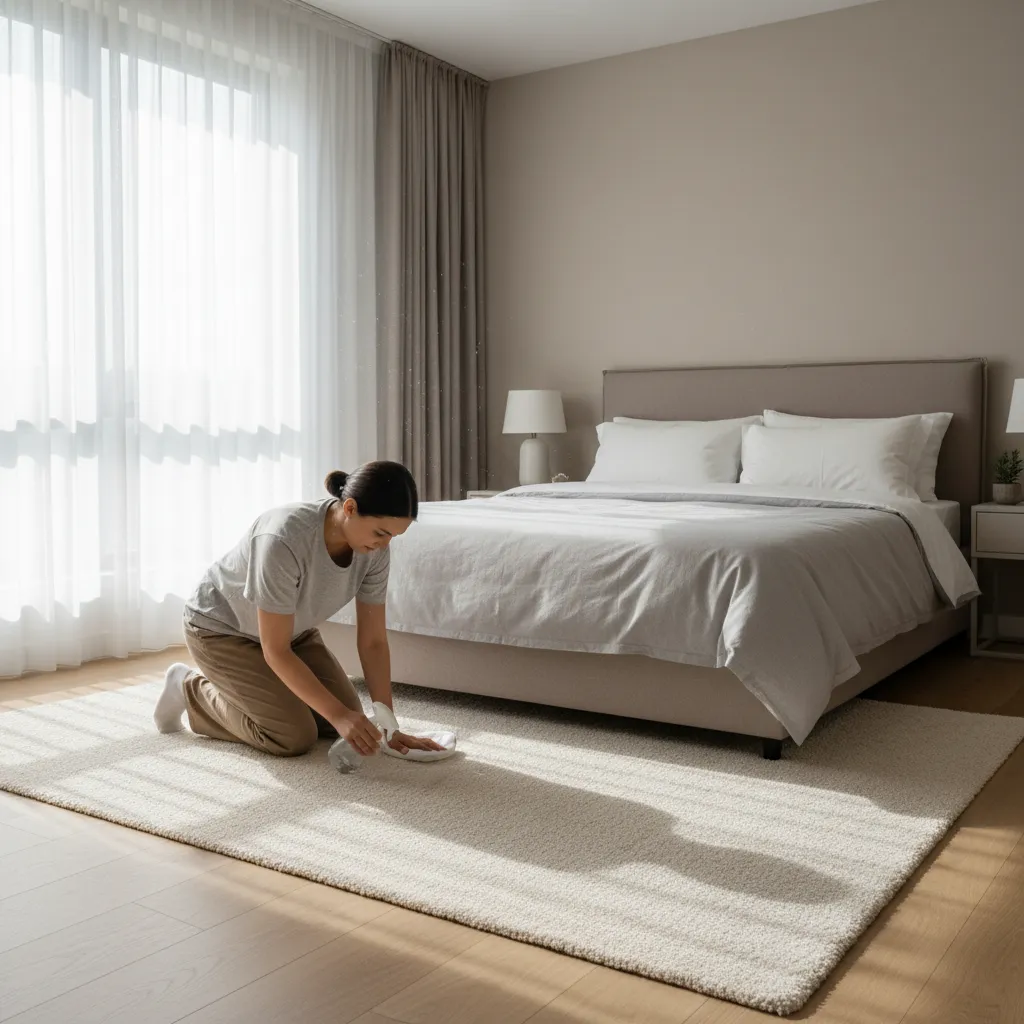 bedroom carpet being cleaned to remove urine odor