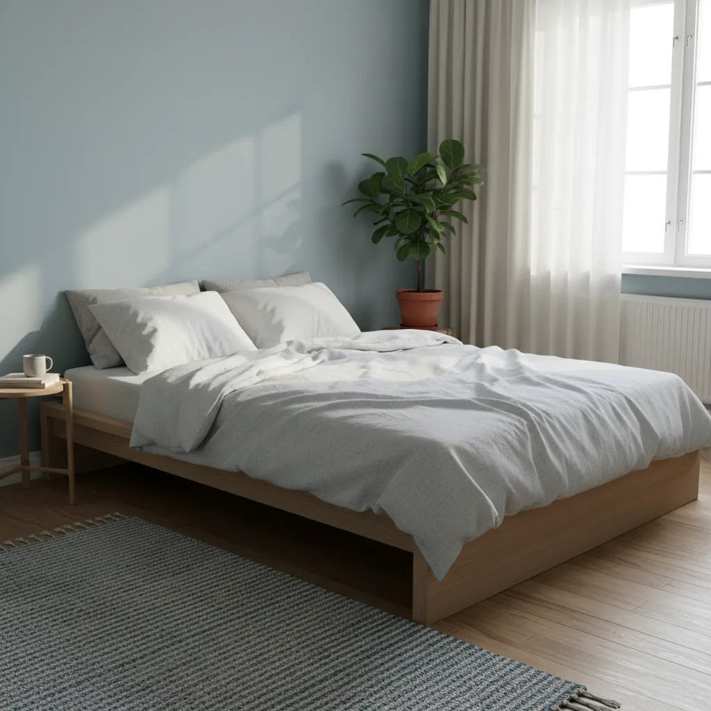 Dormitorio relajante con tonos azules suaves