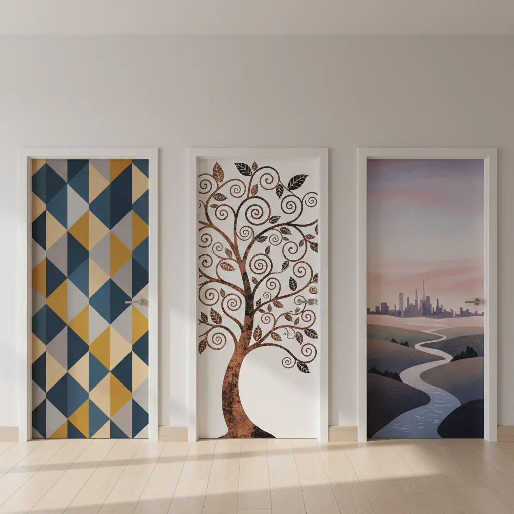 comparison of painted door art decals and mural styles