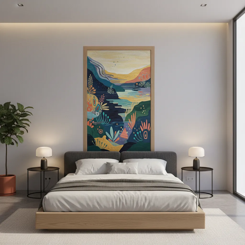 large artistic mural painted across a bedroom door