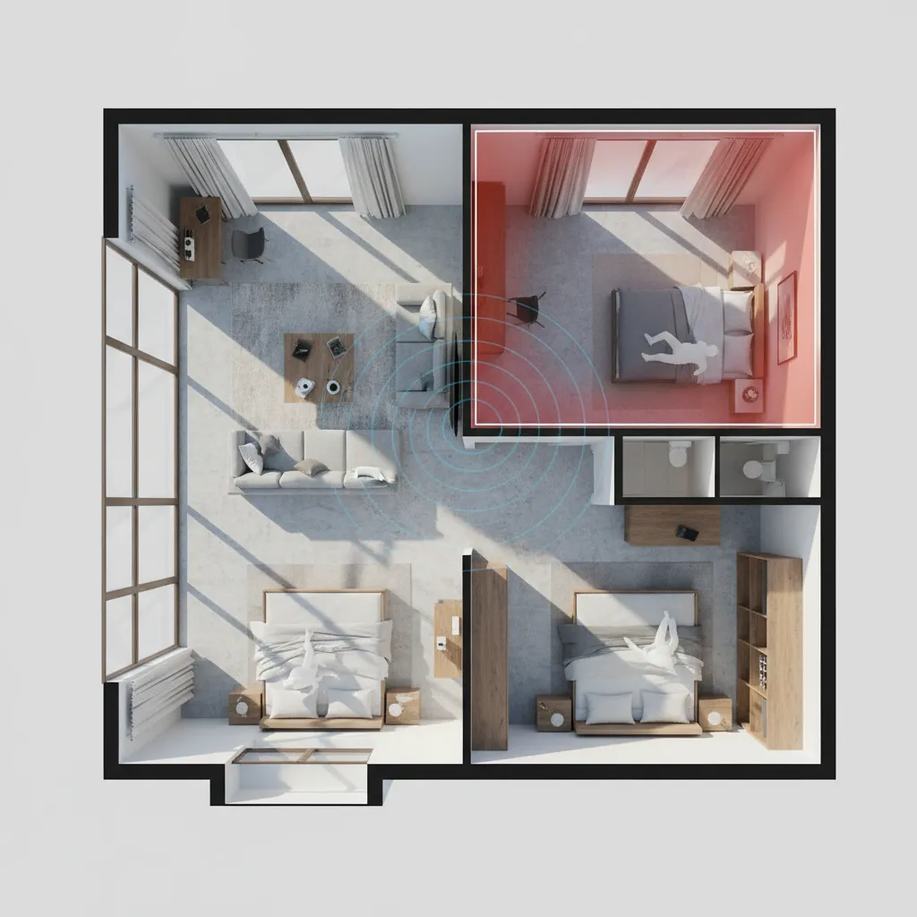 home layout showing bedrooms located too close to living room creating privacy issues