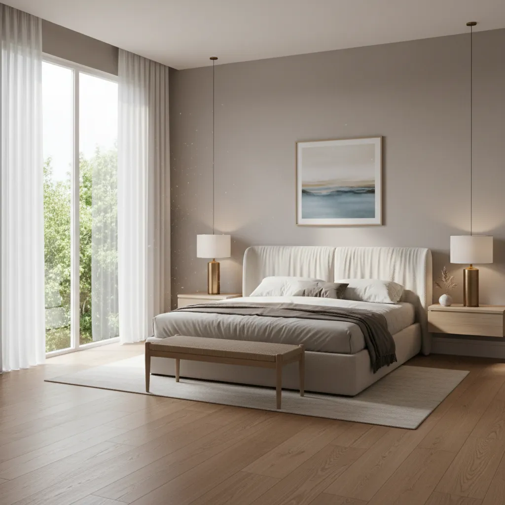 Simple bedroom renovation with fresh paint new flooring and modern bed