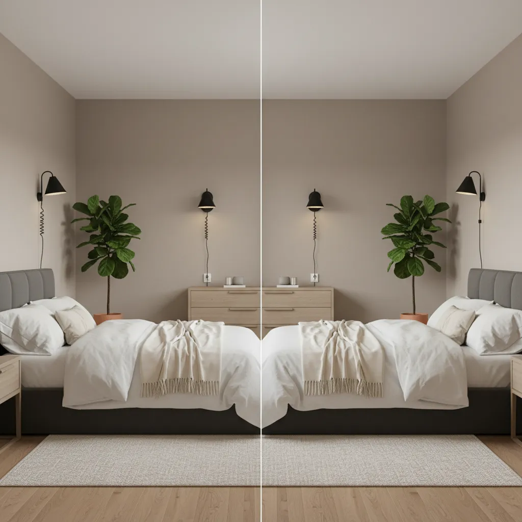 Comparison of bedside lighting layout with plug in and hardwired sconces