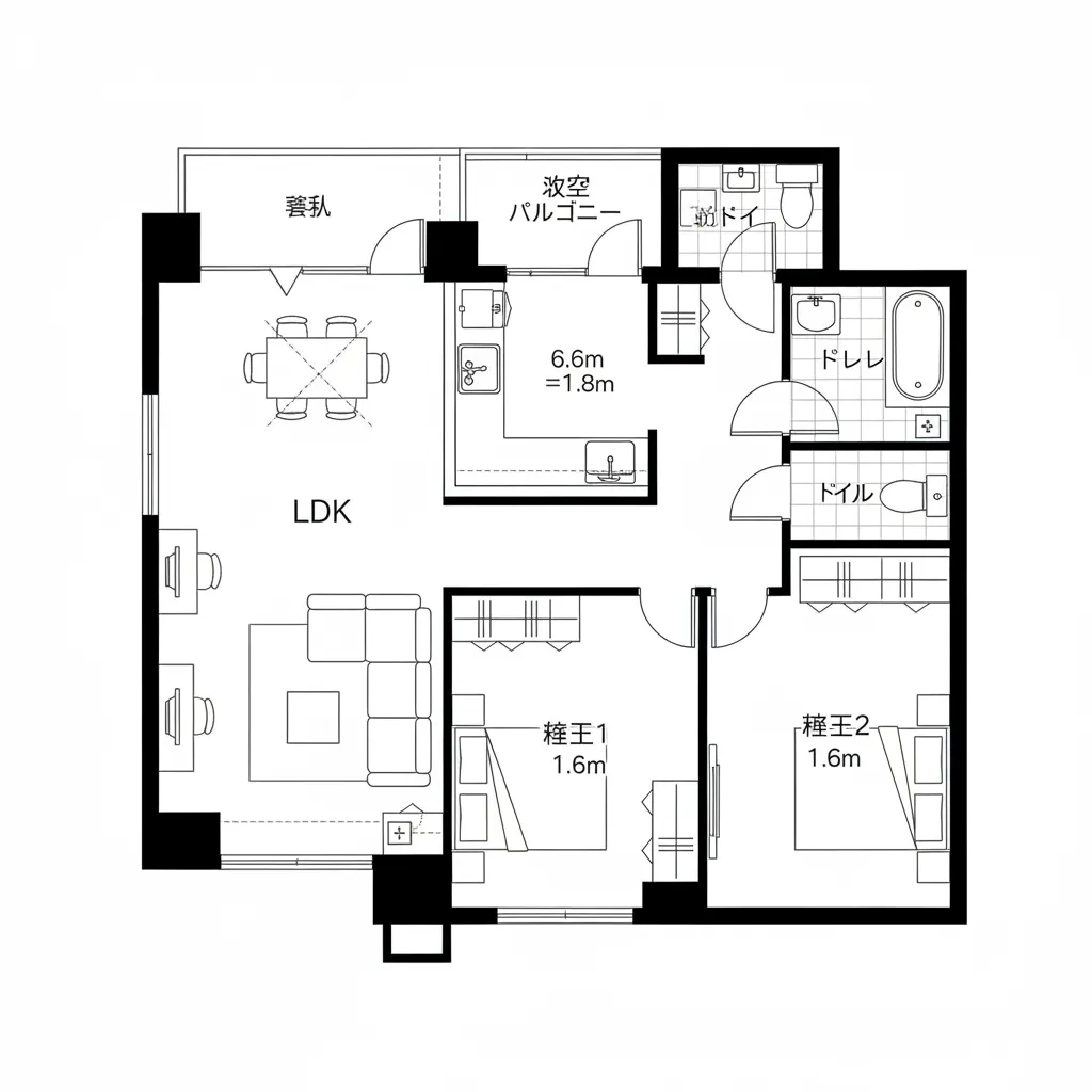 寝室と作業を分けて薄く繋ぐ