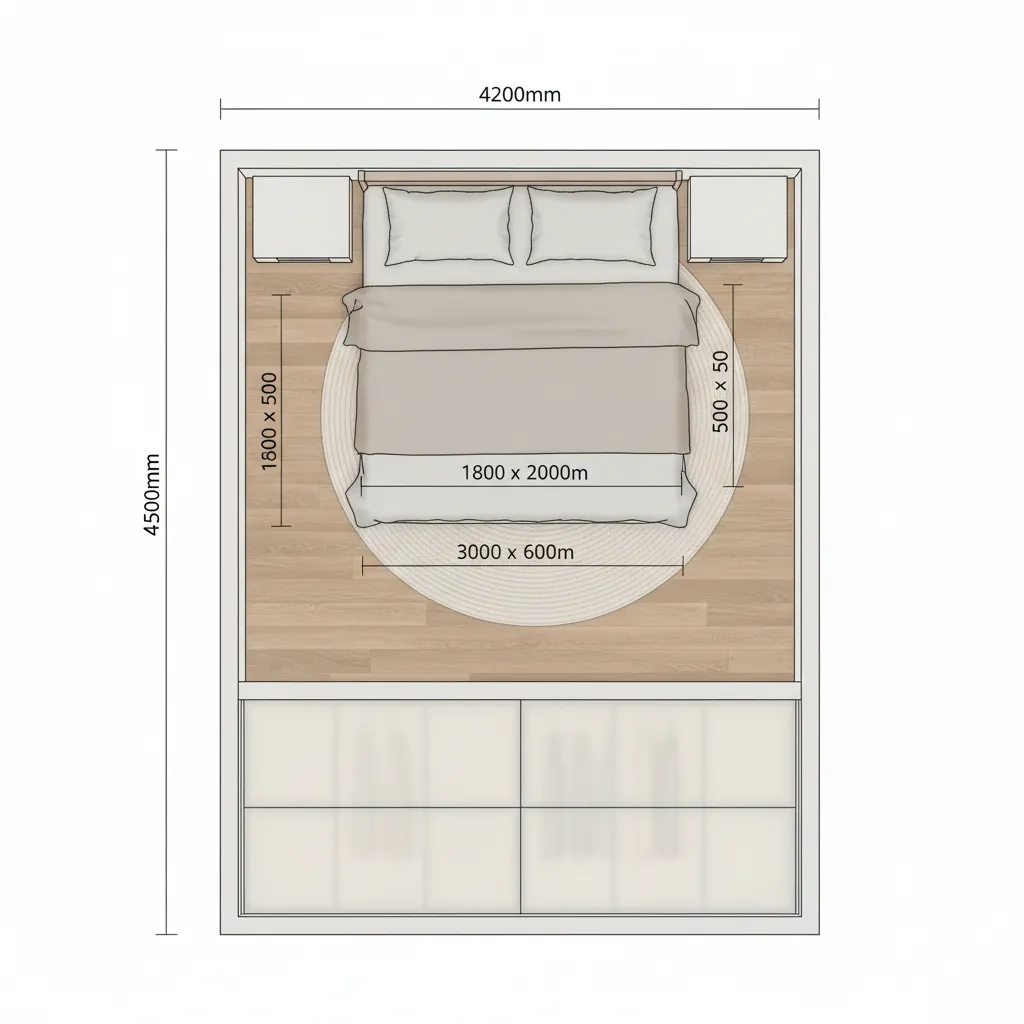 Plano de dormitorio con medidas aproximadas