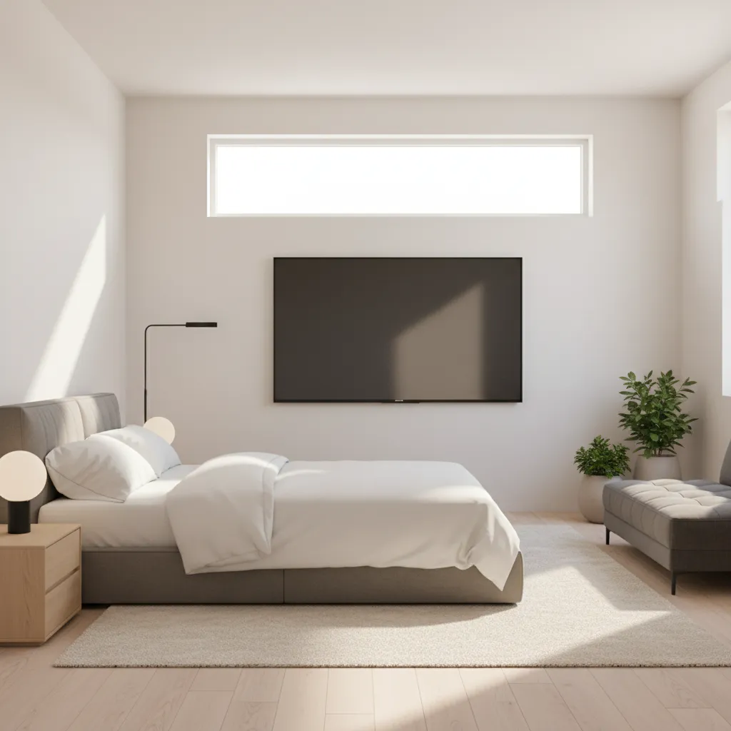 Bedroom TV reflecting window glare during daytime