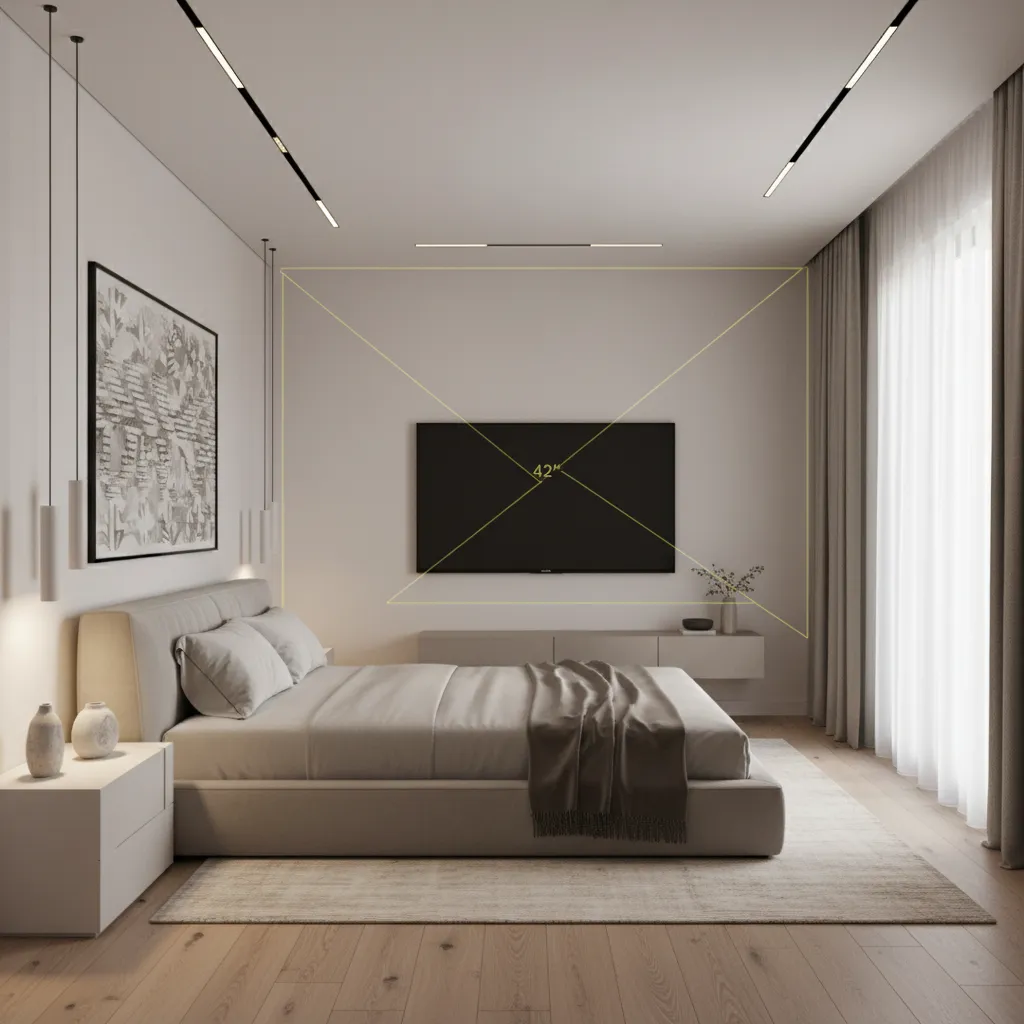 Bedroom layout showing correct TV viewing angle from the bed