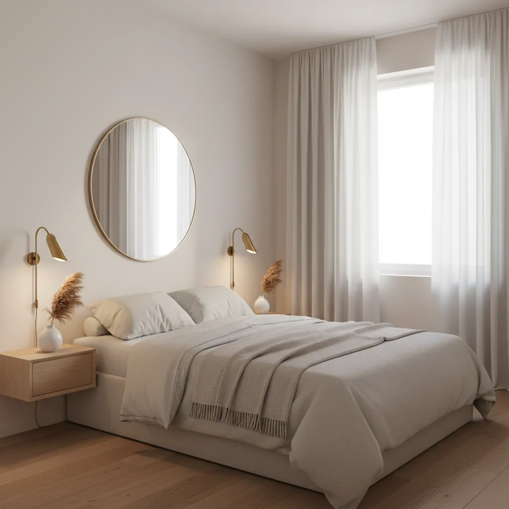 Small bedroom using wall sconces above nightstands