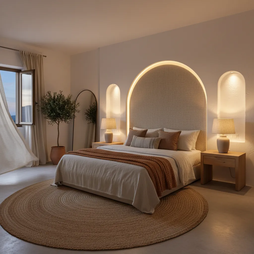 Dormitorio con iluminación cálida y ambiente relajante