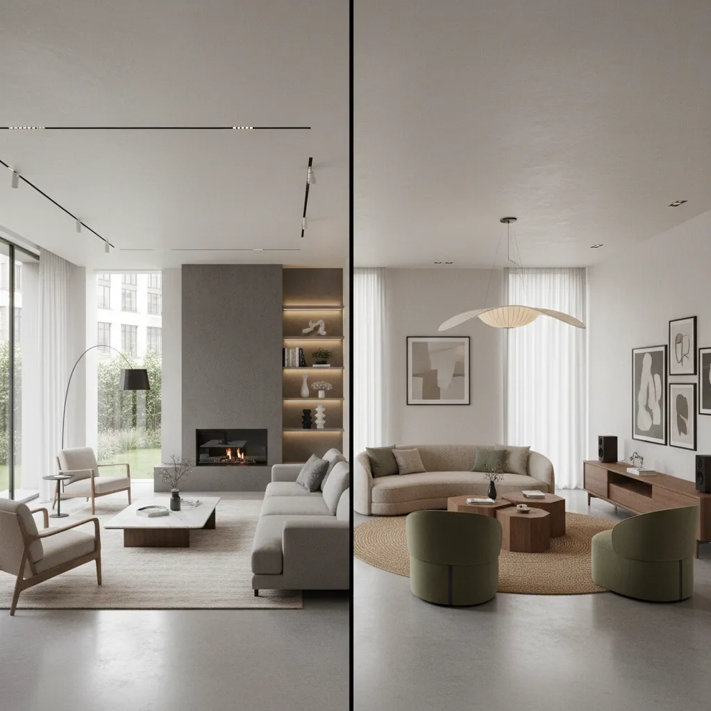 Before and after interior design visualization comparison