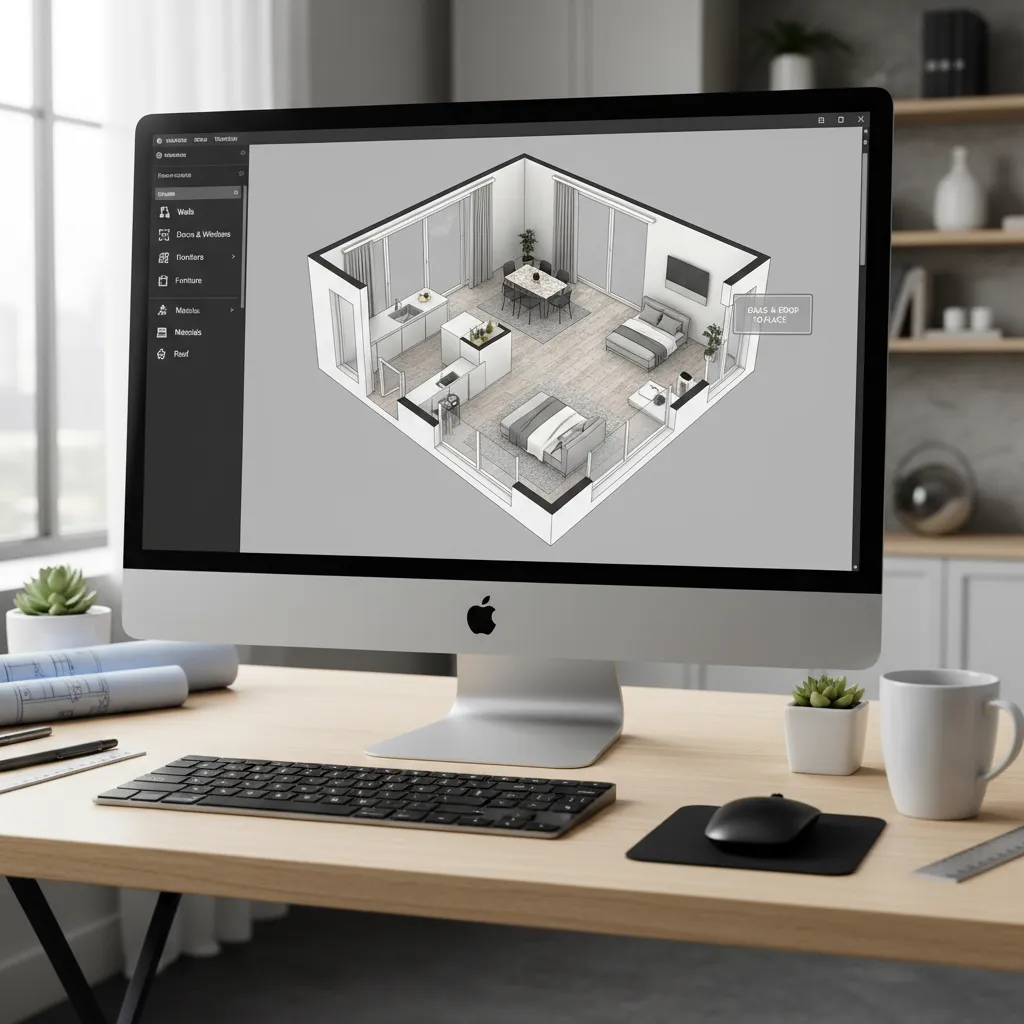 User creating a 3D floor plan using beginner friendly home design software