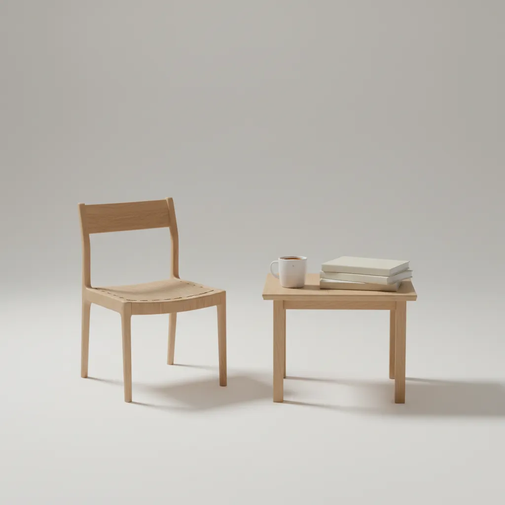 Simple 3D models like mug chair and table created by beginners