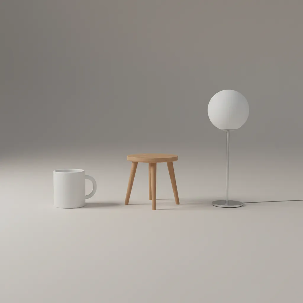 simple household objects modeled in 3D such as cup chair and lamp