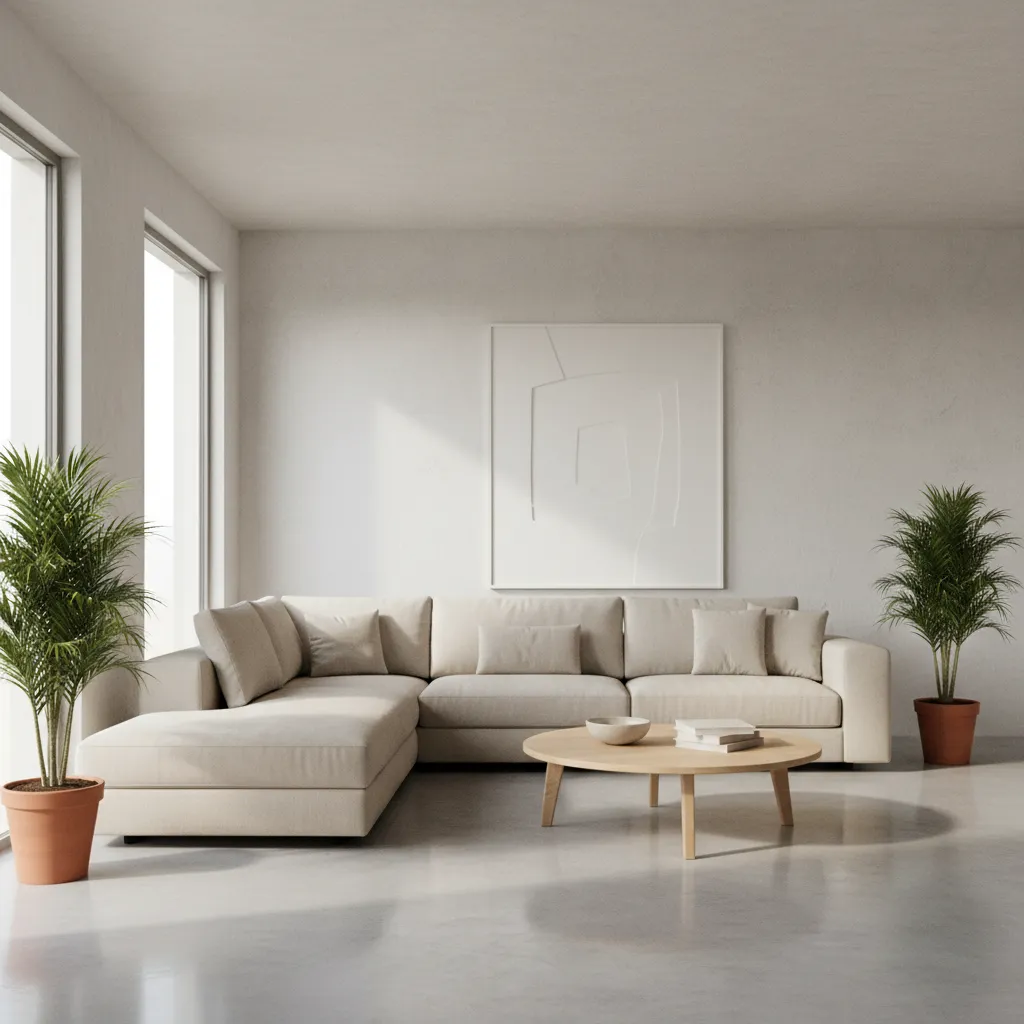 final beginner 3D rendered living room with modern furniture and natural light