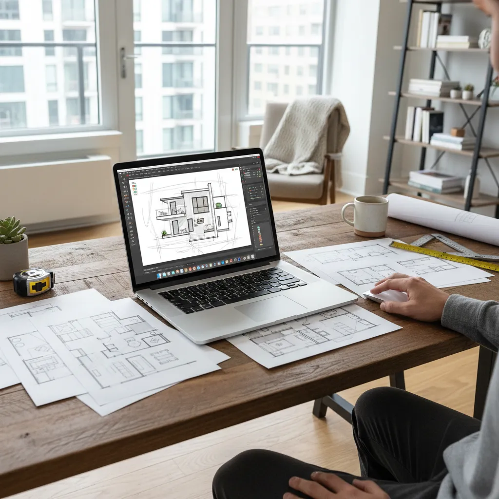 Persona diseñando la distribución de su casa en una laptop