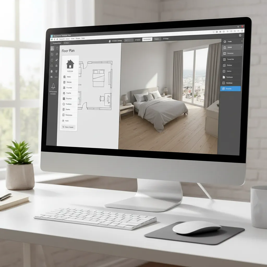 Simple house design software interface showing floor plan and 3D preview