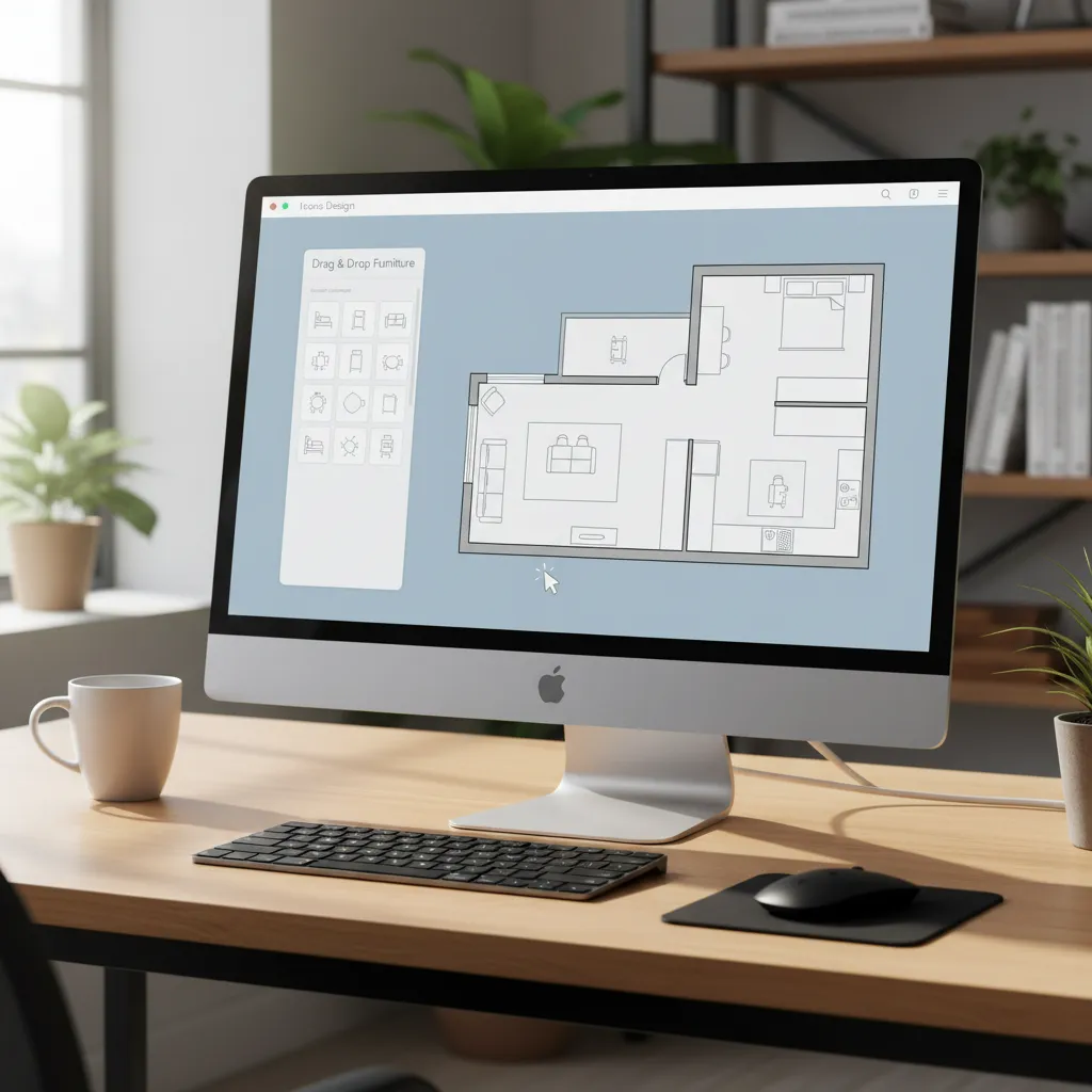 Simple home design software interface showing floor plan and furniture placement
