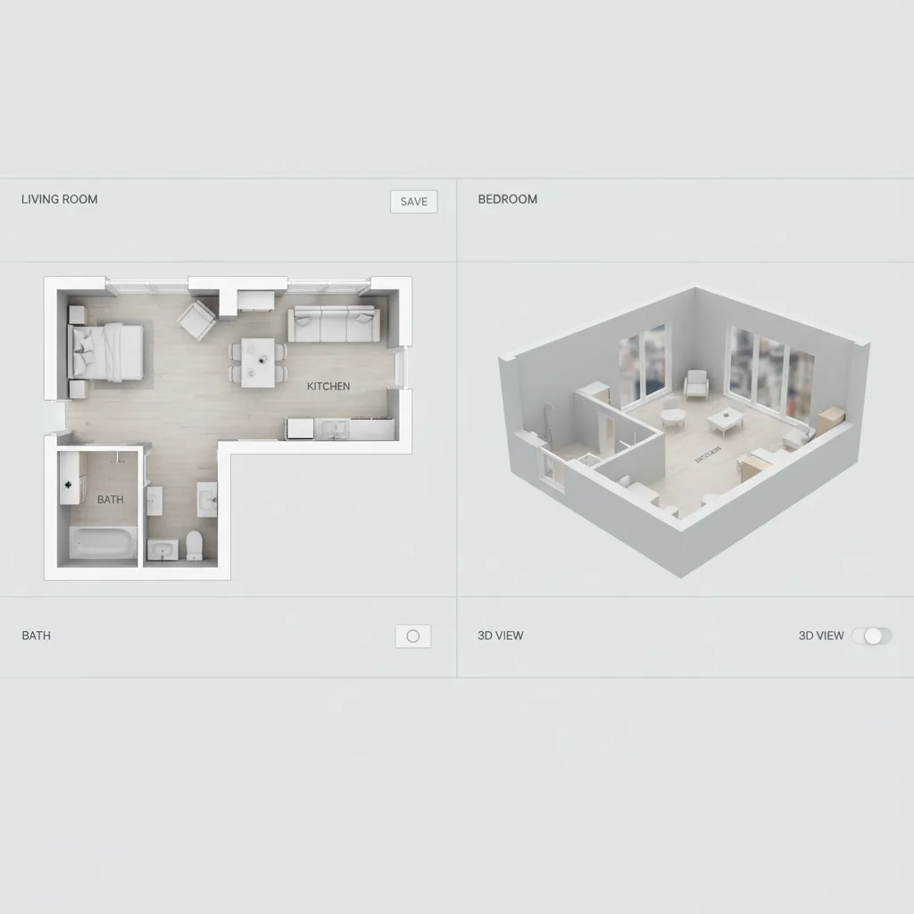 simple floor plan and 3D layout created with beginner home design software