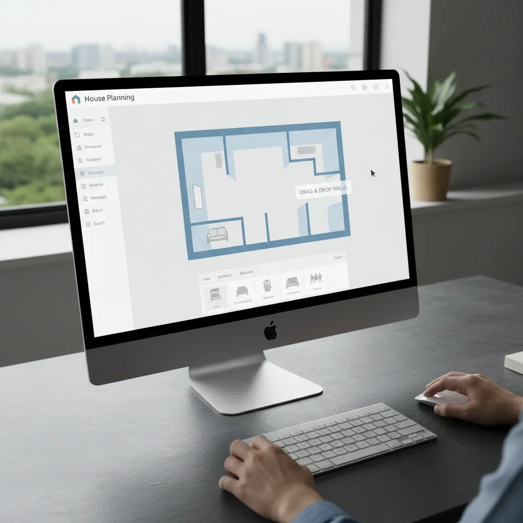 Beginner friendly house plan software interface showing a simple home layout