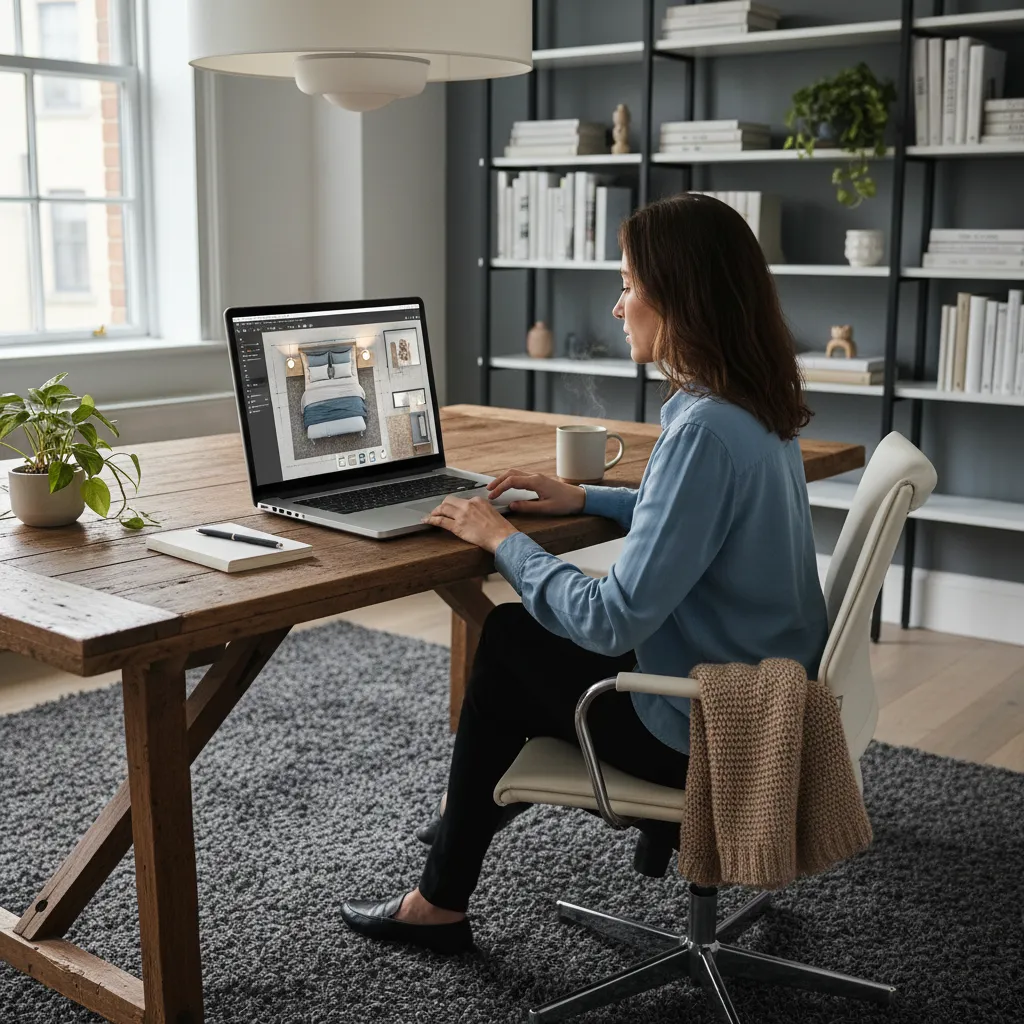 Persona diseñando una habitación en un software sencillo de interiorismo