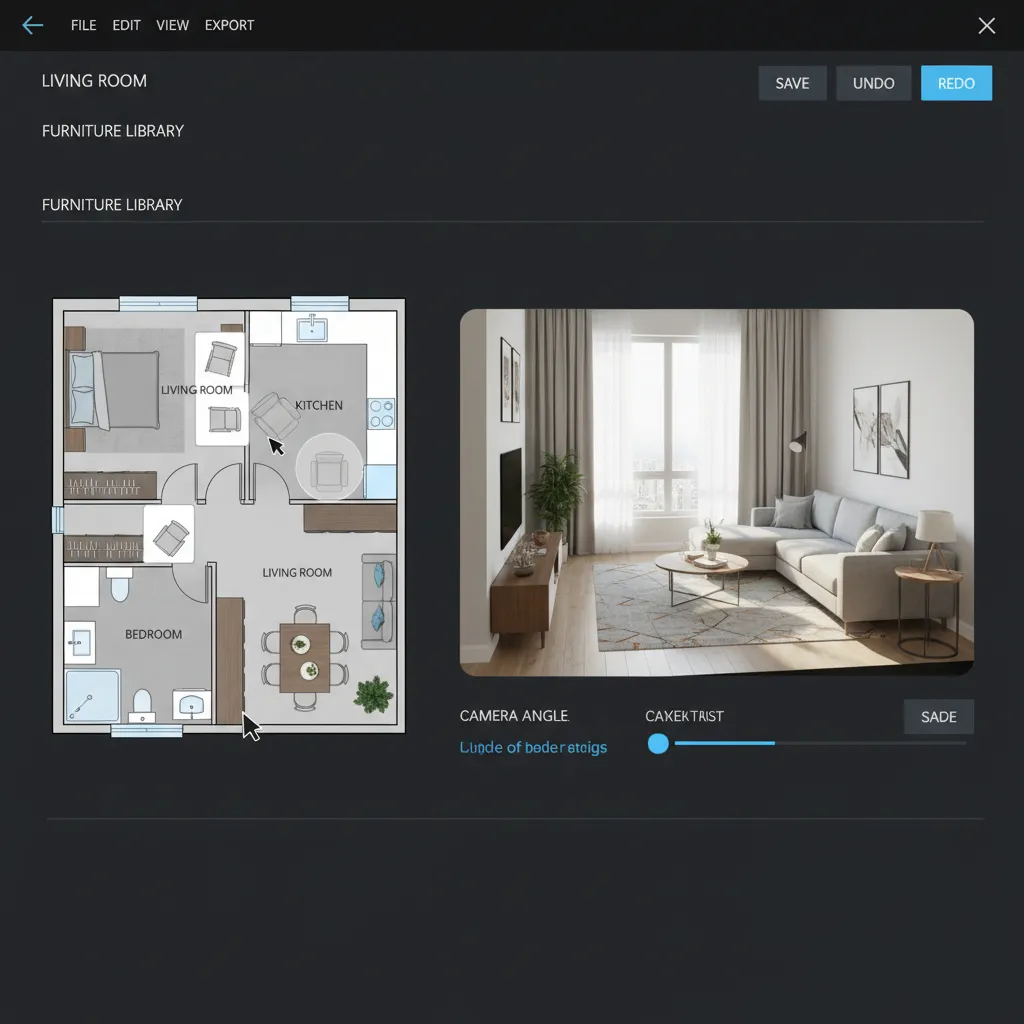 Beginner friendly interior design software interface with drag and drop furniture