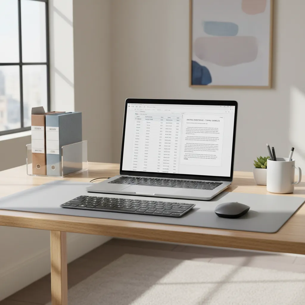 Laptop displaying beginner portfolio with typing and spreadsheet samples
