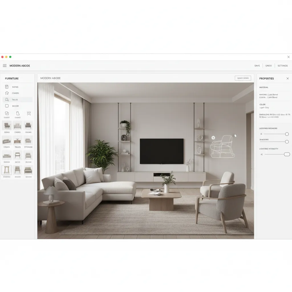 Beginner friendly room design software interface with drag and drop furniture