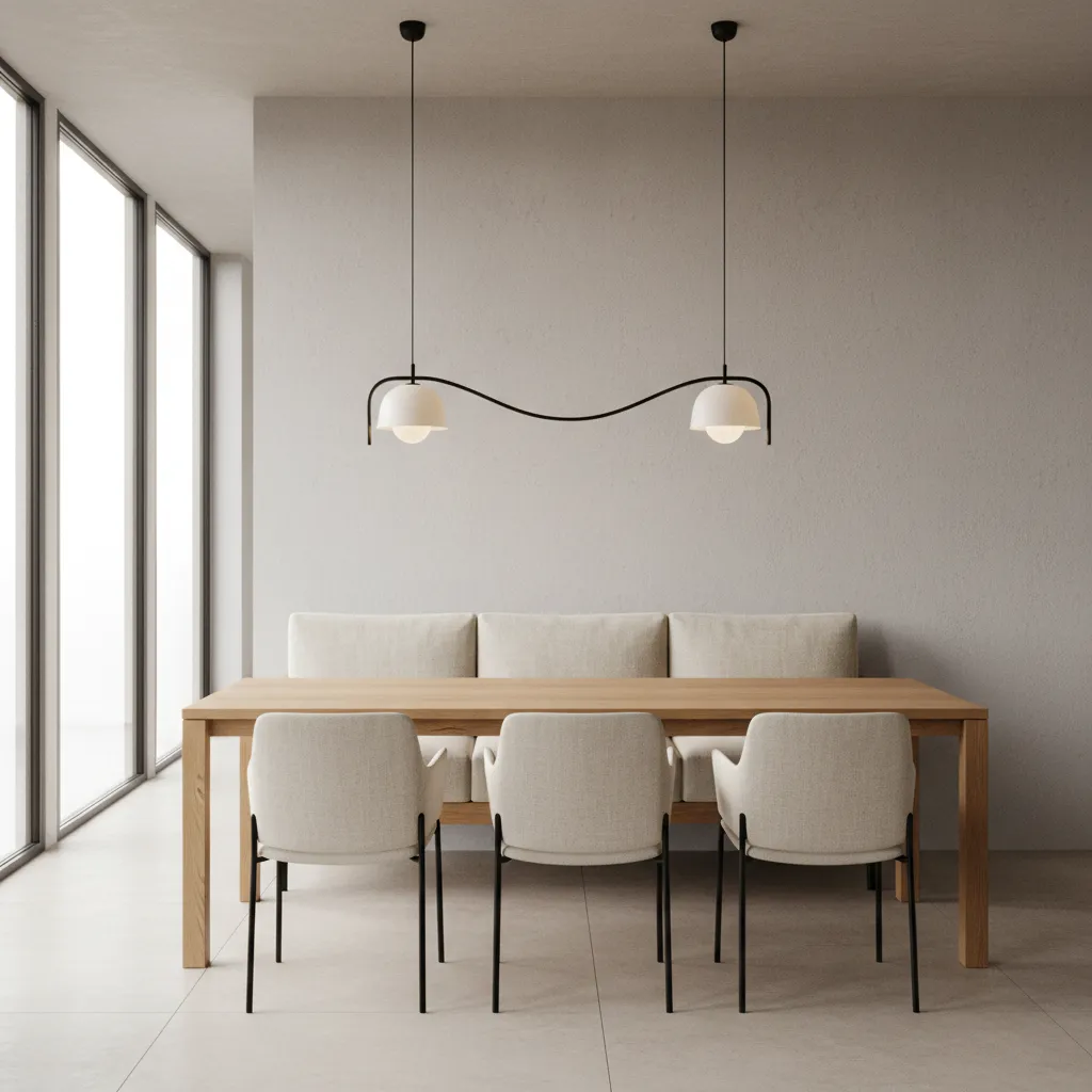 rectangular dining table layout with bench on one side and chairs on the other