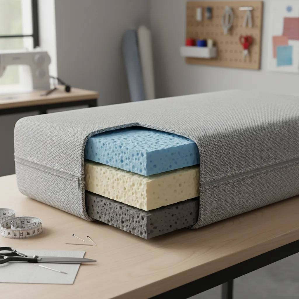 upholstery foam layers inside a bench seat cushion