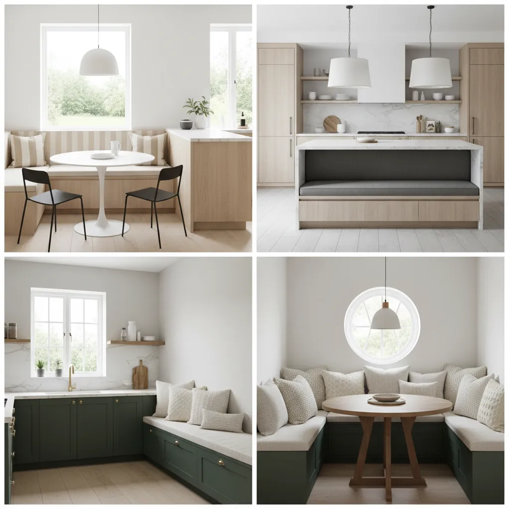 various kitchen bench cushion styles and fabrics