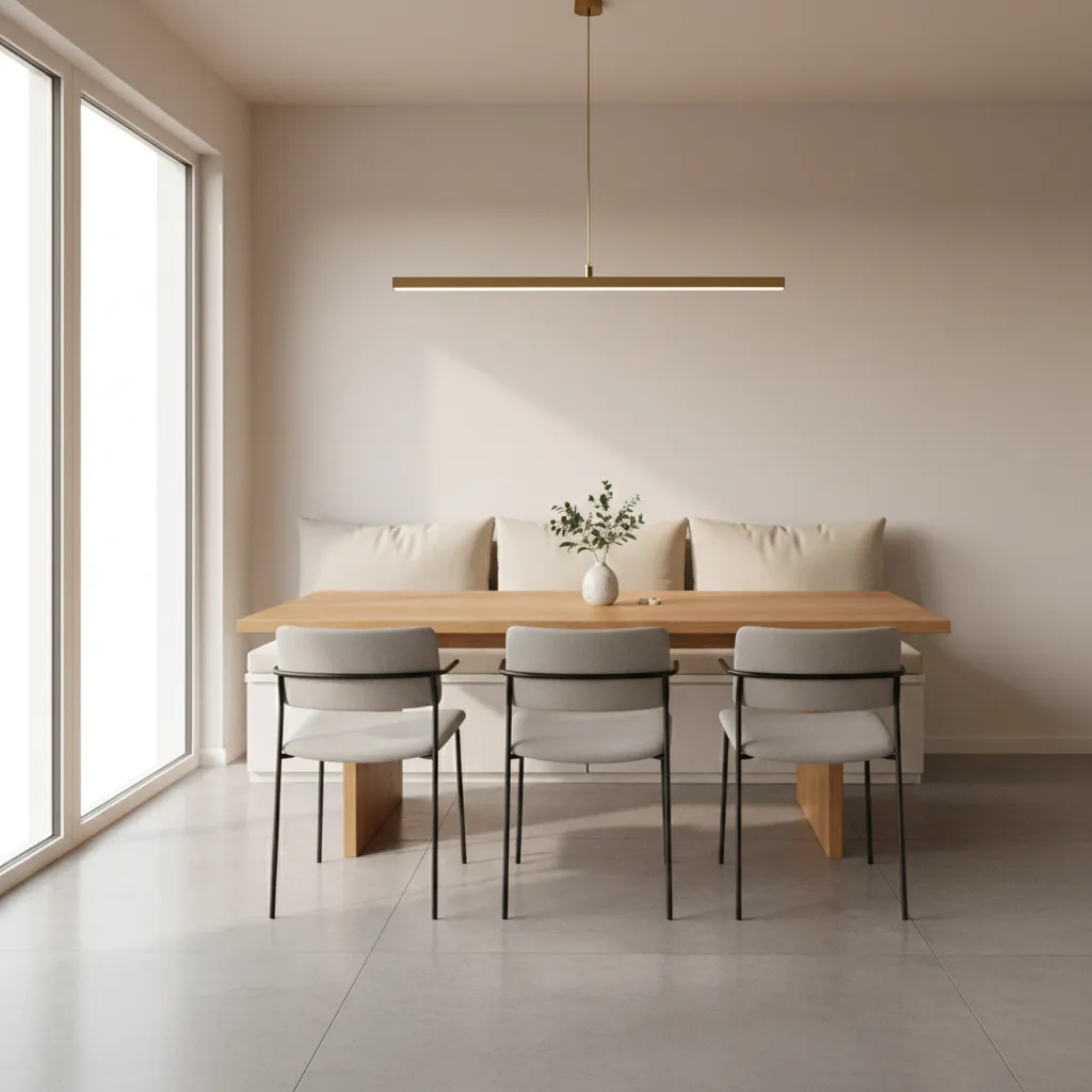 Kitchen dining set for six using a bench and chairs