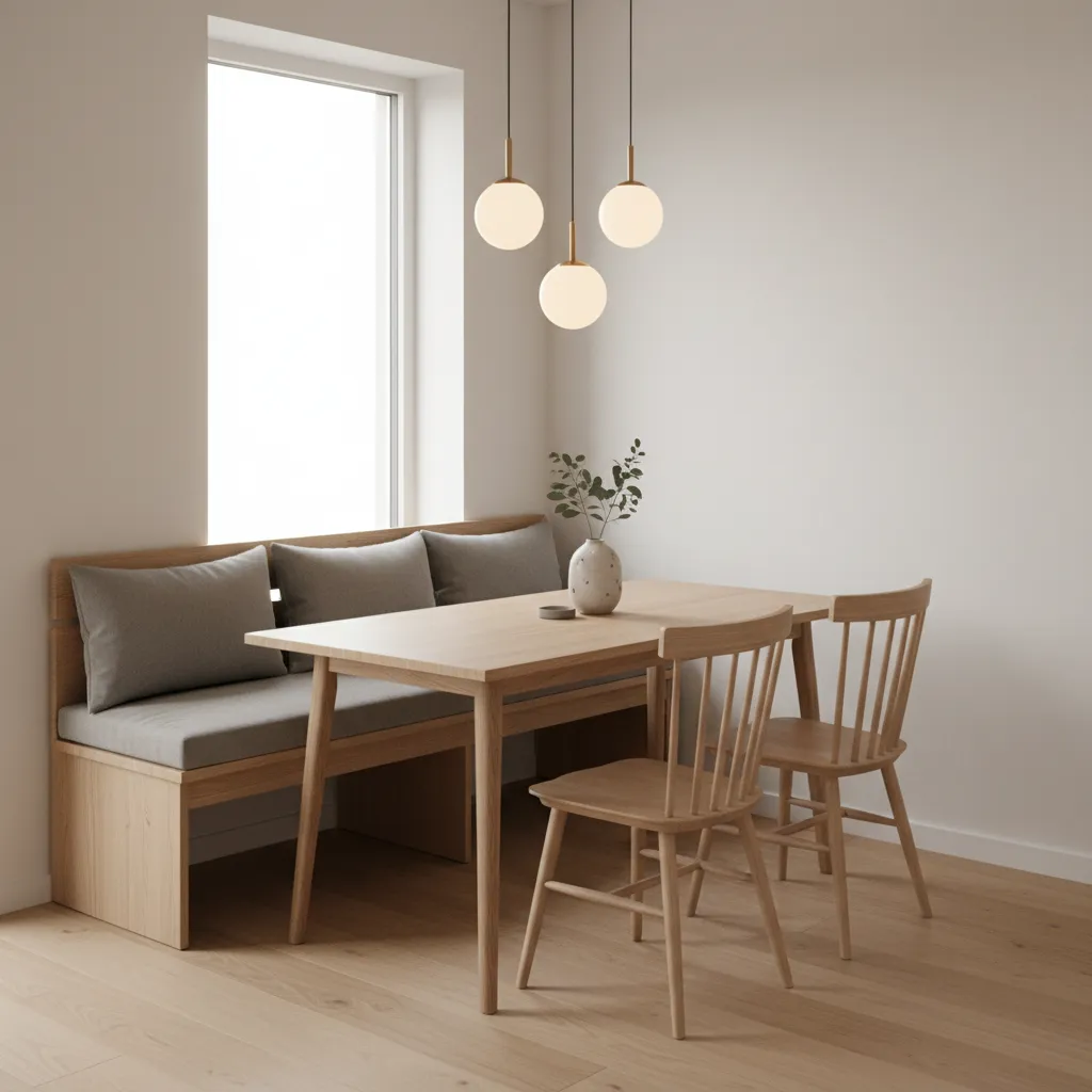narrow dining table with wall bench seating solution