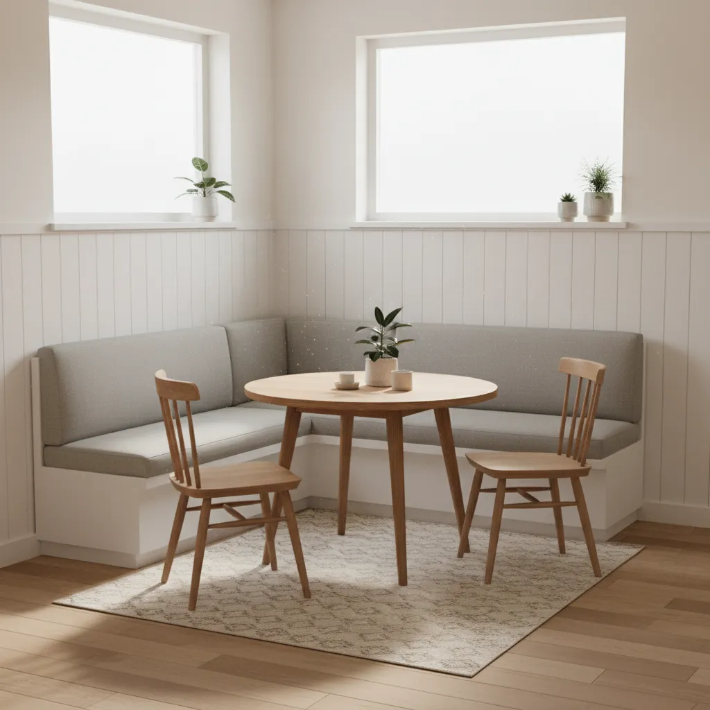 small apartment dining nook with bench seating and compact table