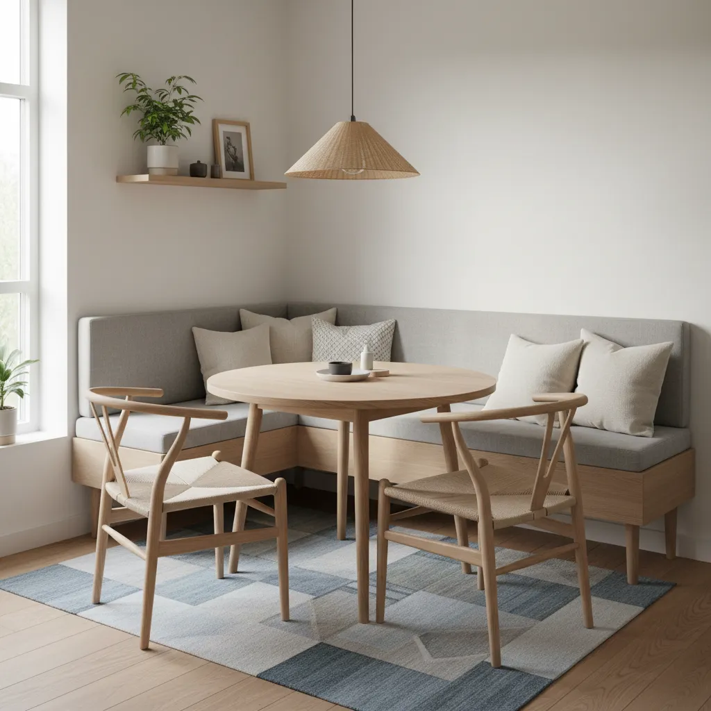small dining nook with bench seating and compact table