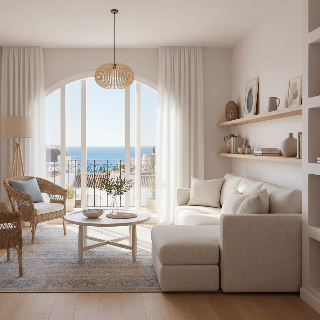 Salón moderno de apartamento en Benidorm optimizado para espacios pequeños