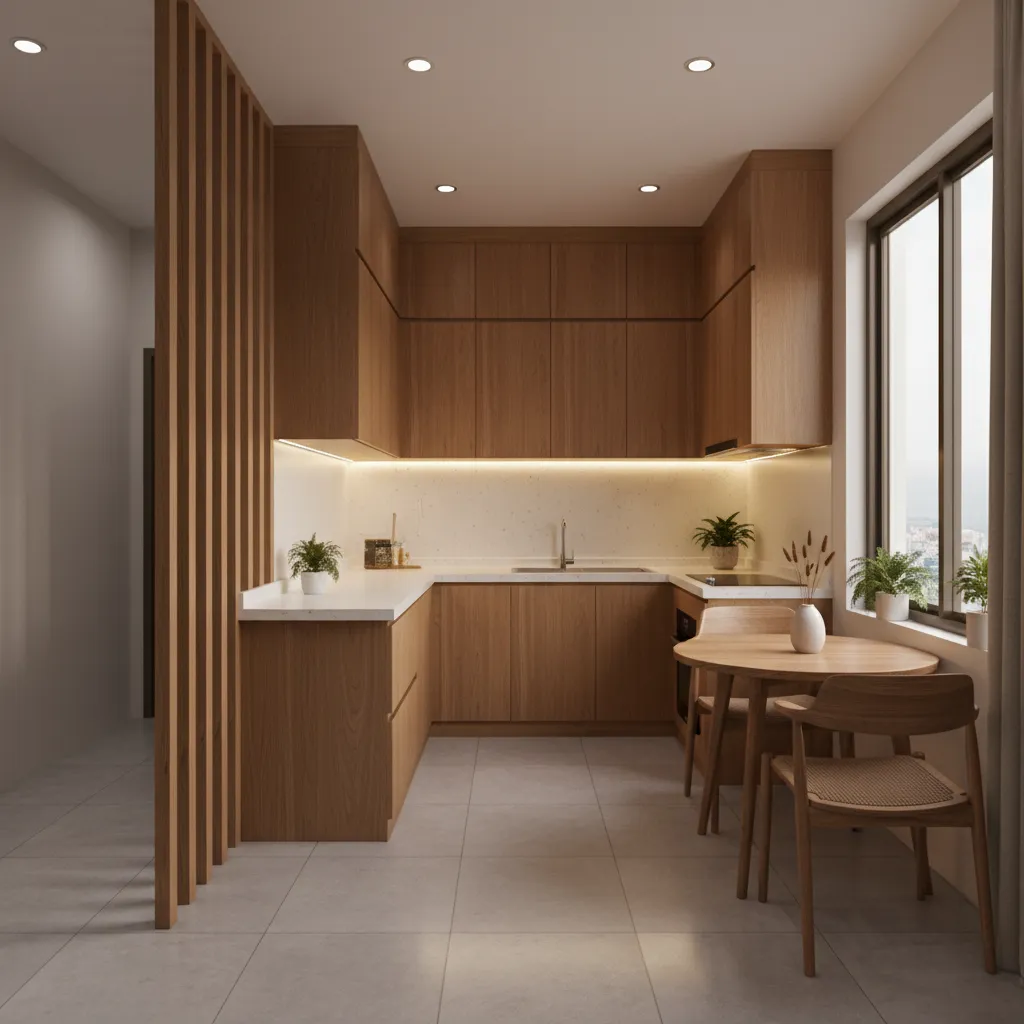 Thiết kế bếp nhà ống 5x20 hiện đại kết hợp bàn ăn