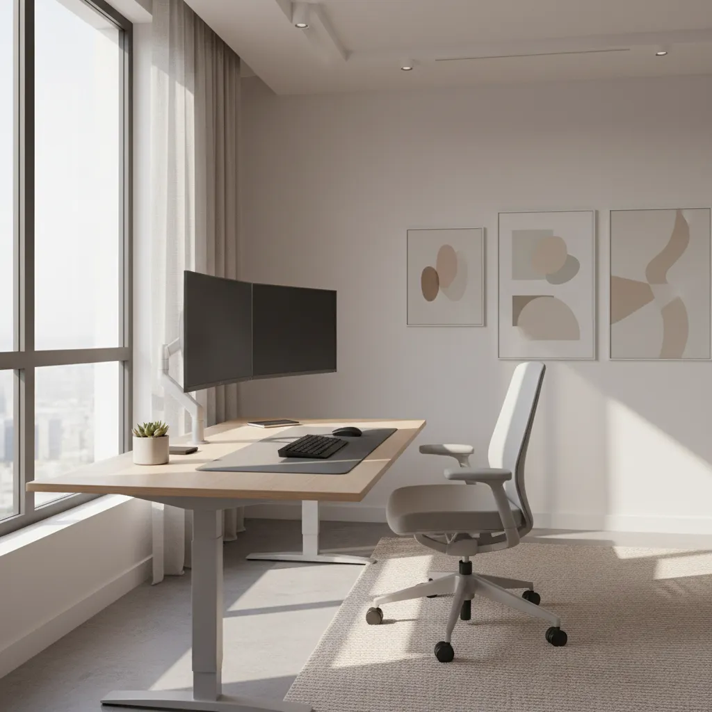 desk positioned beside window for optimal lighting in computer room