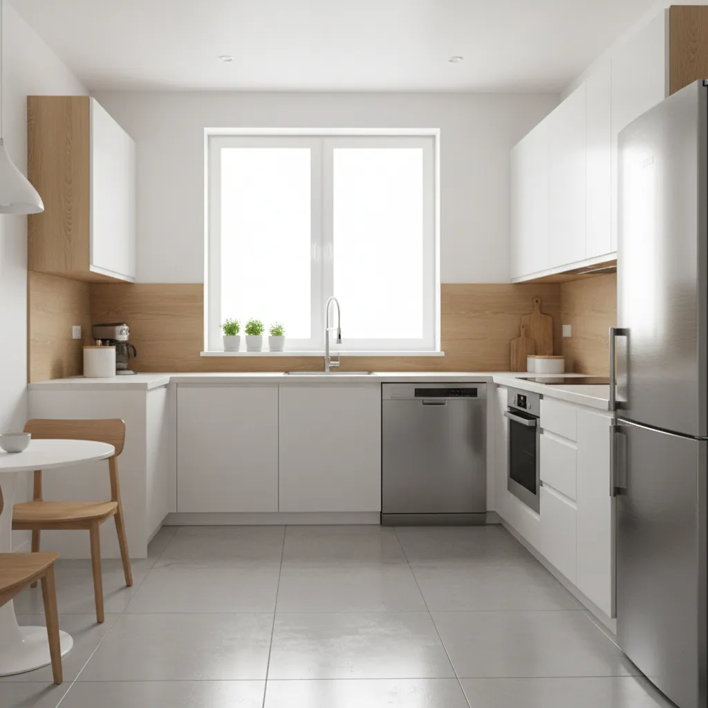 efficient L-shaped kitchen layout in a small apartment