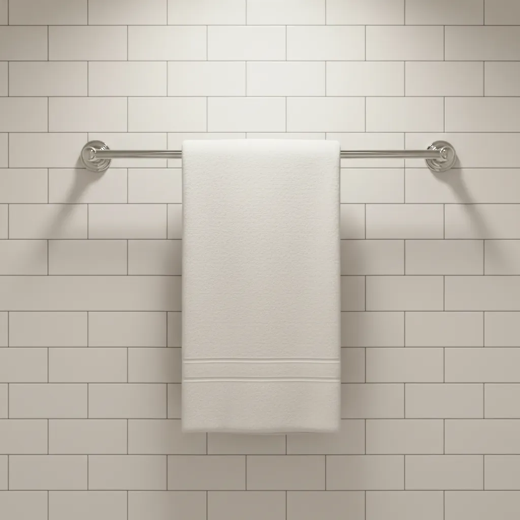 Beveled white subway tile bathroom with vintage style lighting