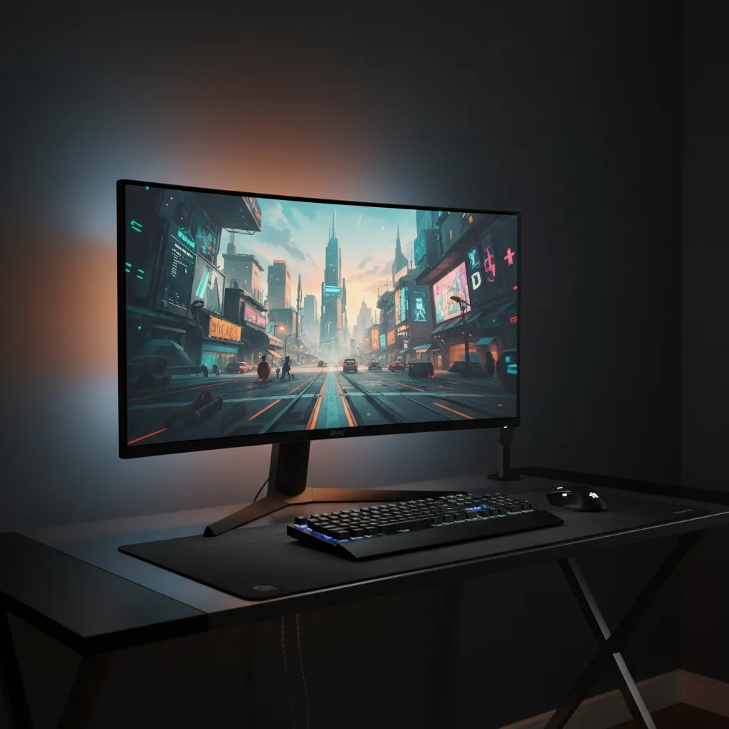 Close view of monitor with LED bias lighting reducing eye strain