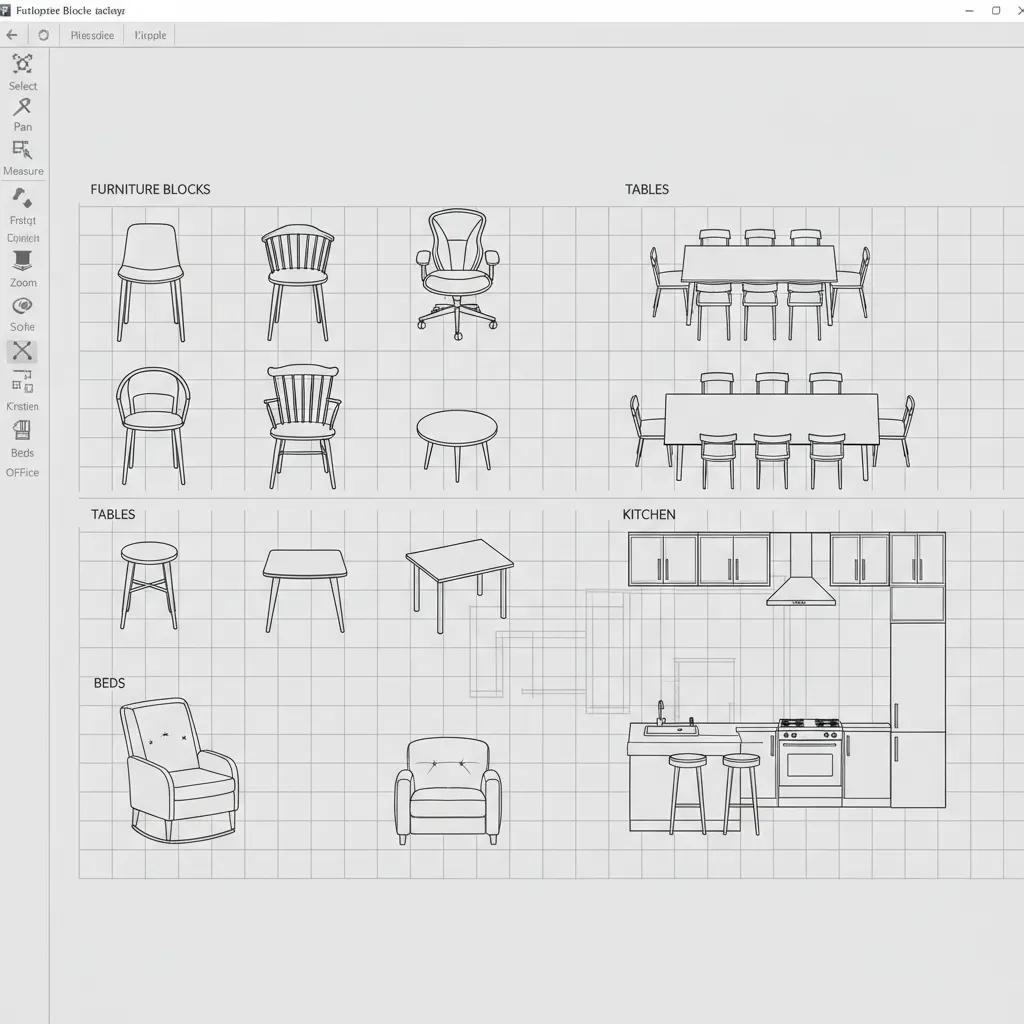 Biblioteca de bloques de mobiliario en software CAD