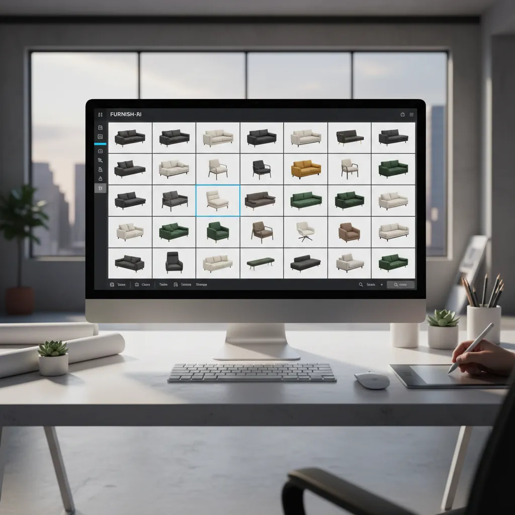 Biblioteca digital de muebles dentro de una app de diseño de interiores