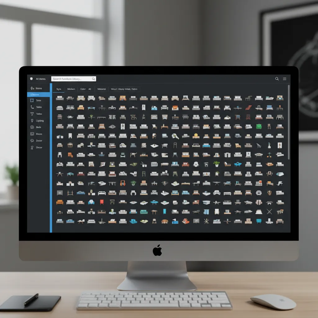 Biblioteca digital de muebles dentro de un software de diseño interior