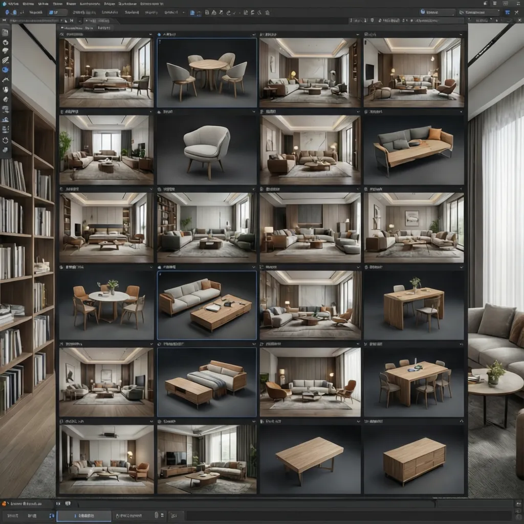 Biblioteca digital de muebles dentro de un programa de diseño